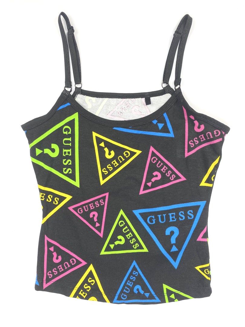 Guess Neon Graphic Cami Tank Top (Category: Sleeveless) located in Angeles City. Submitted by fruits.ph (Listing ID 1462164414, Image 2). Description: Measurements B:14” W:11” L:14”(w/o straps) Size on Tag: XS Best Fit: S-M *Flat lay measurements* Mannequin Size: M (34”; 25”) Color Rate: 10/10 Flaws: None Fabric Type: Cotton/ Stretchable Fabric Addt’l Note: Almost brand new ***Color may vary due to lighting. This item is properly washed and disin