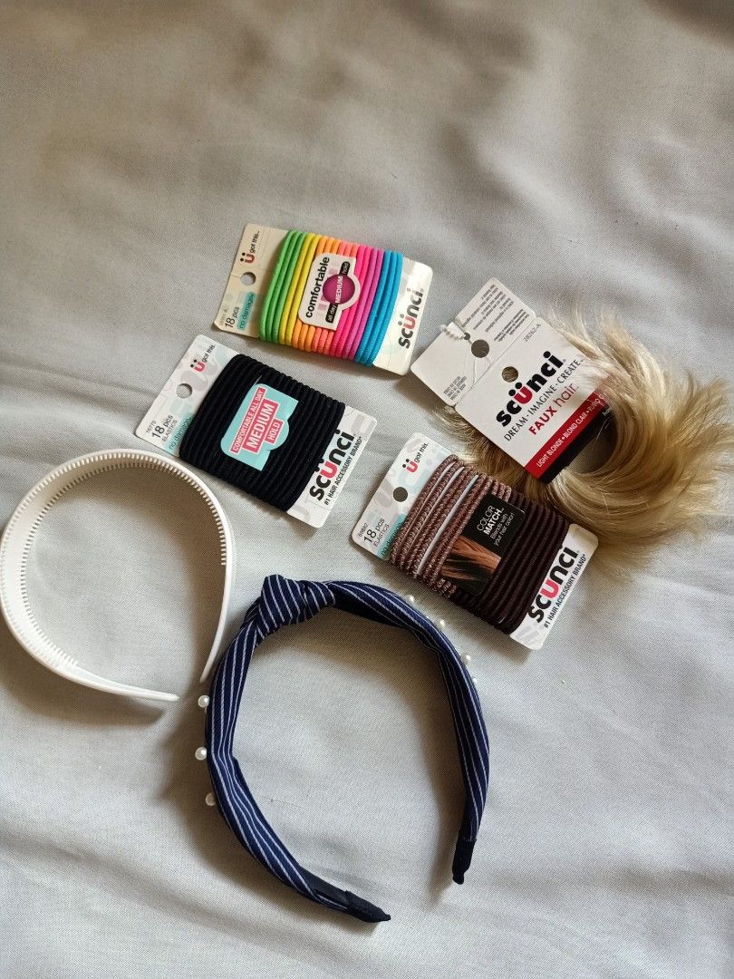 Hair Accessories Bundle (Category: Hair) located in Iriga City. Submitted by reikakoleksyon (Listing ID 1462062231, Image 1). Description: ‼️SCÜNCI®️‼️ Black Hair Ties Colorful Hair Ties Brown Hair Ties 2 Headband Faux Hair Tie 👍 TAKE ALL BRAND NEW 💯% Original Item Bought from US.