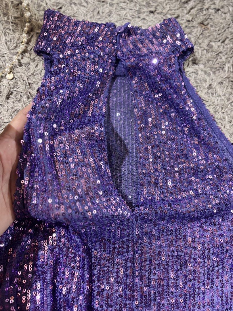 High neck purple top (Category: Sleeveless) located in Manila. Submitted by kattlacsamana (Listing ID 1462146380, Image 3). Description: vibrant purple, sleeveless high-neck top covered entirely in shimmering sequins 💜 Condition: Like new Brand: Zara Size: S-M .