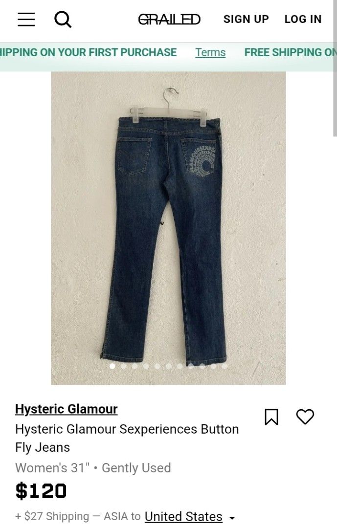 Hysteric Glamour Denim Jeans (Category: Jeans) located in Milaor. Submitted by lootinout (Listing ID 1462130821, Image 2). Description: Hysteric Glamour Denim Jeans ✅Size: S ✅Waist: 28 ✅Length: 37.5 ✅Hem: 7 ✅Color Rate: 9.5/10 ✅No Issue ✅Need Wash ✅Location: Bicol Naga City, Camarines Sur ✅Courier: J&T Express/Flash Express ✅MOP: Gcash only.