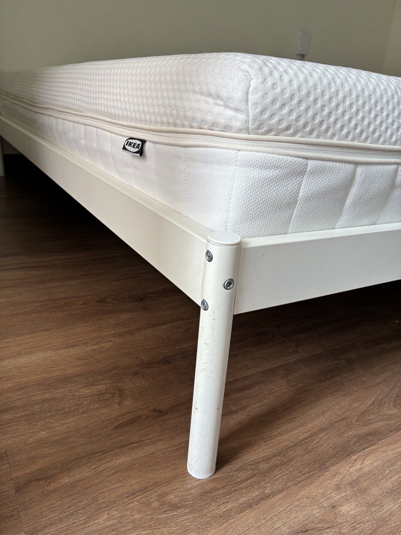 Ikea Bed Frame and Mattress (Category: Bed Frames & Mattresses) located in Marikina City. Submitted by yunisv (Listing ID 1461559556, Image 2). Description: VEVELSTAD bed frame white 180x200 cm ÅKREHAMN foam mattress, firm/white, 180x200 cm RFS - Moving out Original Price is 28,800 .