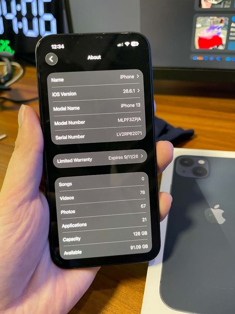 Iphone 13 (Category: iPhone 13 Series) located in Manila. Submitted by john31710 (Listing ID 1462069764, Image 3). Description: For sale Iphone 13 128GB No history of repair 128GB 98 Batt health ginamit lang pang gcash Factory unlocked NTC approved zp/a model Warranty Expired last Sep 11, 2026 Complete Inclusions Sm fairview meetup negotiable .