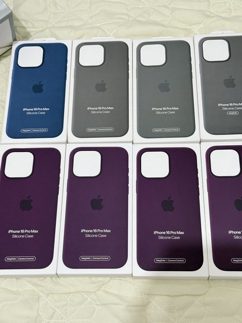 Apple Iphone 16Promax Silicone Case (Category: Cases & Sleeves) located in Pasay City. Submitted by an1020 (Listing ID 1462045068, Image 2). Description: Authentic and sealed. Bought from Powermac Store. Original Price is ₱3,390. Available Colors: Plum, Stone Gray, Denim .