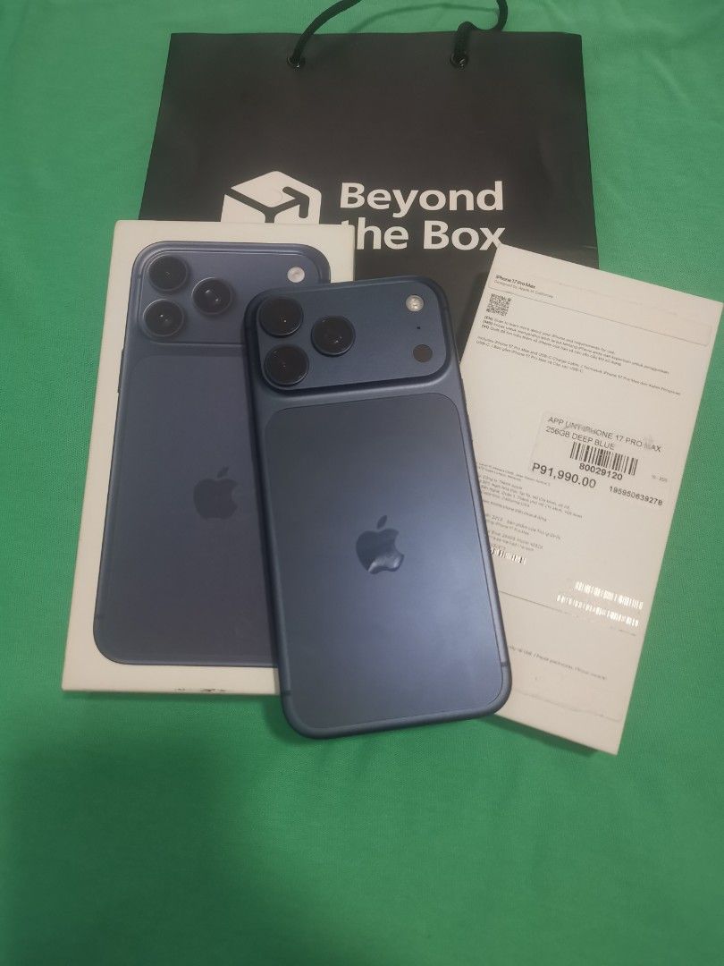 iphone 17 pro max 256gb NTC swap or swap (Category: iPhone 17 Series) located in Quezon City. Submitted by snowflakezzzz (Listing ID 1462090233, Image 1). Description: SALE OR SWAP iphone 17 promax 256gb NTC blue color factory unlocked 94% battery health under warranty complete package 97-98% physical condition case and tempered glass swapping price is higher meet up para iwas scam.