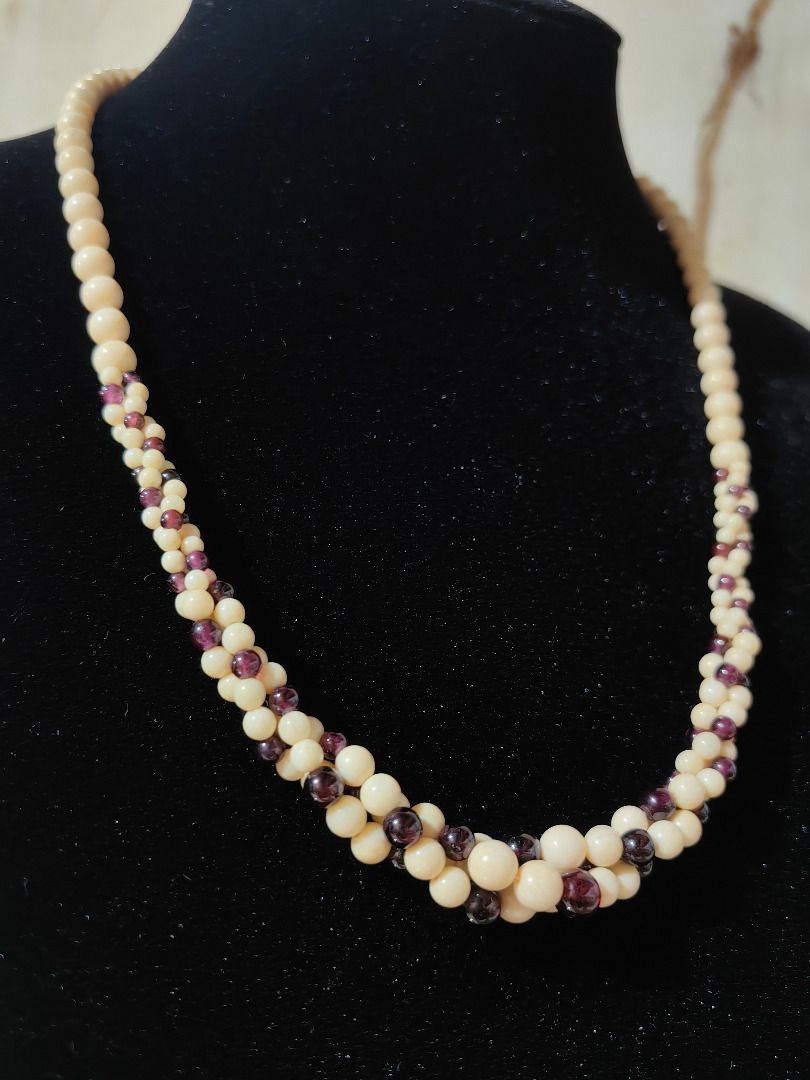 Ivory and Garnet Bead Necklace (Category: Necklaces) located in Caloocan City. Submitted by jeremiah.curator.2026 (Listing ID 1462257187, Image 2). Description: - Cream Ivory beads with a unique garnet beads braided section. - Long necklace design. - Perfect for elevating your style and dressing up any outfit..