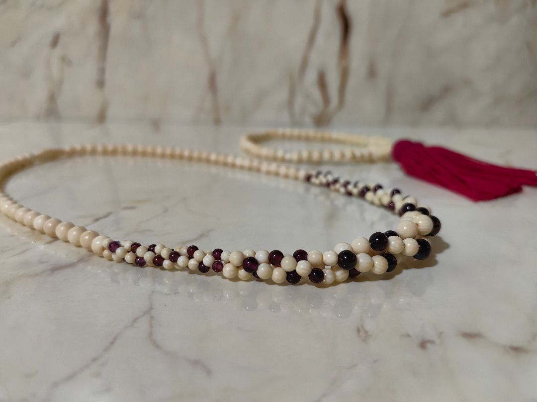 Ivory and Garnet Bead Necklace (Category: Necklaces) located in Caloocan City. Submitted by jeremiah.curator.2026 (Listing ID 1462257187, Image 3). Description: - Cream Ivory beads with a unique garnet beads braided section. - Long necklace design. - Perfect for elevating your style and dressing up any outfit..