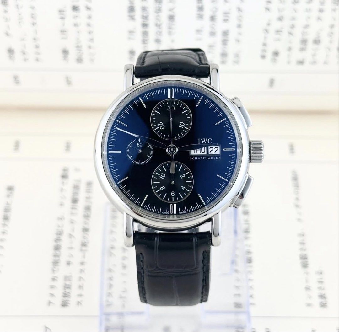 IWC Portofino Chronograph Black Dial (Category: Men's Watches) located in Manila. Submitted by lugs.to.lugs (Listing ID 1462203924, Image 1). Description: Available for Sale IWC Portofino Chronograph - Ref. IW378303 - 41mm Steel Case - Rectangular Pusher - Original Black Dial - Automatic Chronograph Machine - Original Used Black Leather Strap with Original Deployant Buckle - Extra AM Leather Strap with IWC Portofino Buckle - Keeps Good Time and C