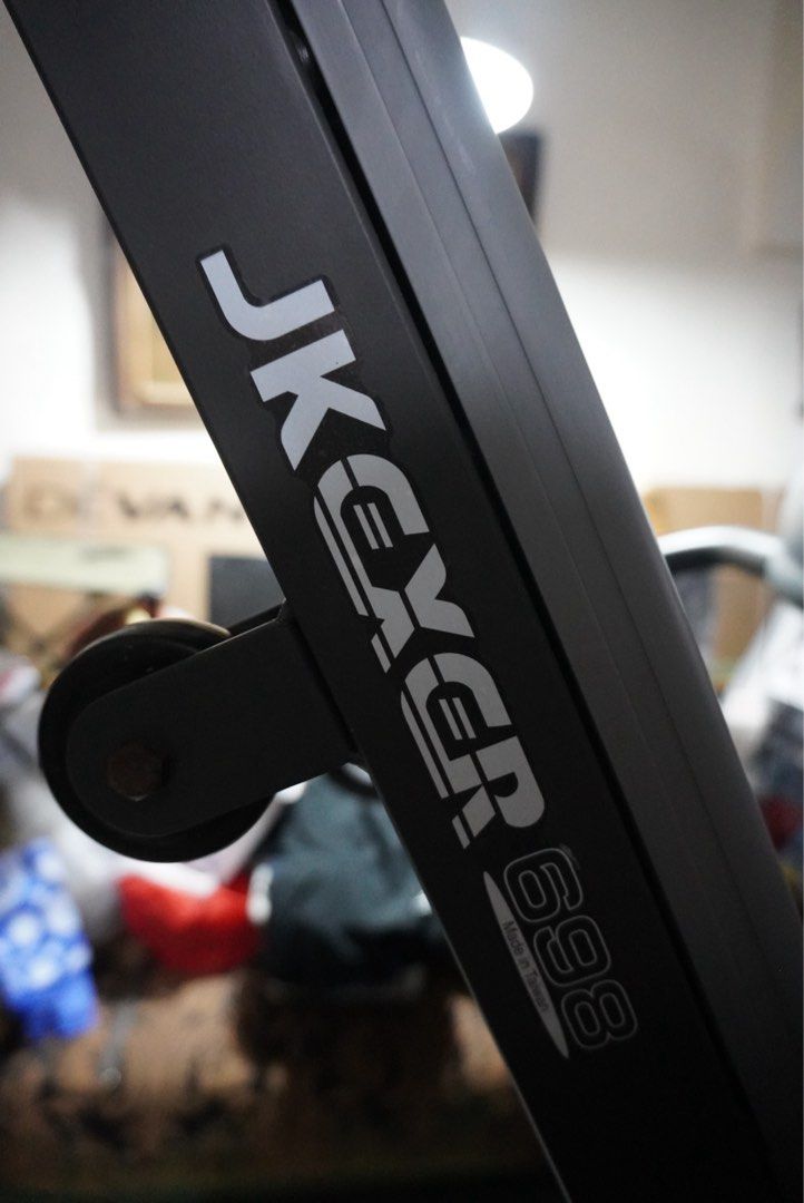 JK EXER VIP 698 Motorized Treadmill (Heavy duty) (Category: Cardio & Fitness Machines) located in Manila. Submitted by chiaseed00 (Listing ID 1462079092, Image 1). Description: Official specifications • Motor: 2.0 HP duty DC motor • Speed range: 0.8-14 km/h • Incline: Motorized incline up to 12% • Running surface: 17 x 50 inches (approximately 43 × 127 cm) • Maximum user weight: 120 kg • Display: 109 x 44 mm LCD • Display readings: Speed, distanc