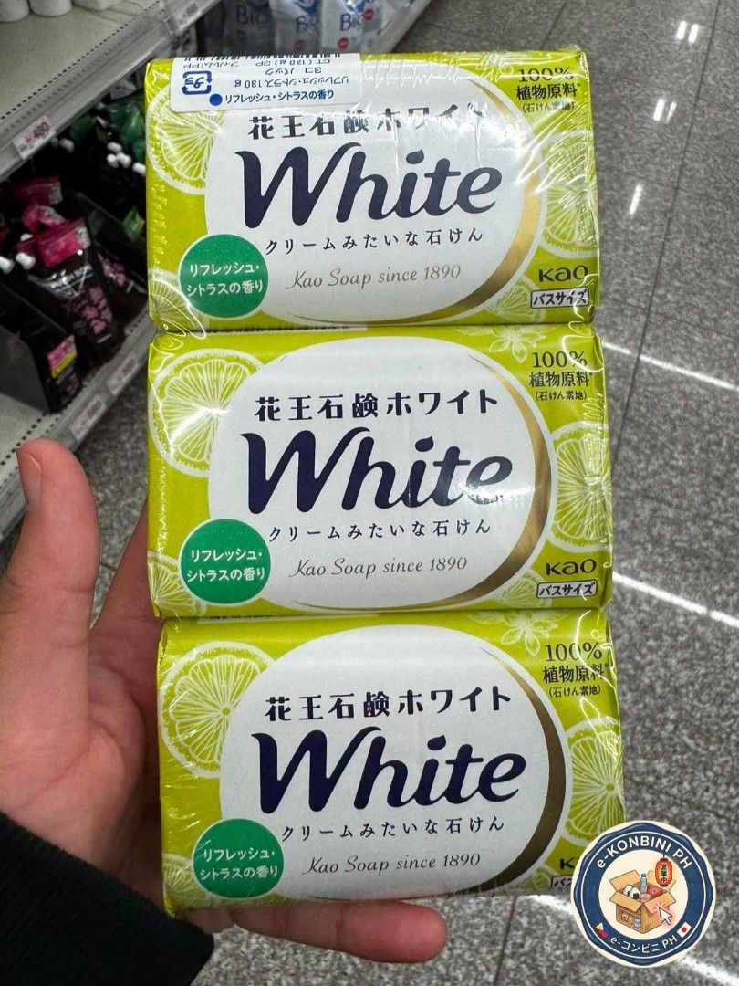 Kao White Soap Refresh Citrus Scent (3 Bars) (Category: Bath) located in Quezon City. Submitted by jcn27 (Listing ID 1462183963, Image 1). Description: - Pack of 3 Kao White bar soaps - Refreshing citrus scent - Made with 100% plant-based ingredients - Bath size bars - Ideal for daily use.