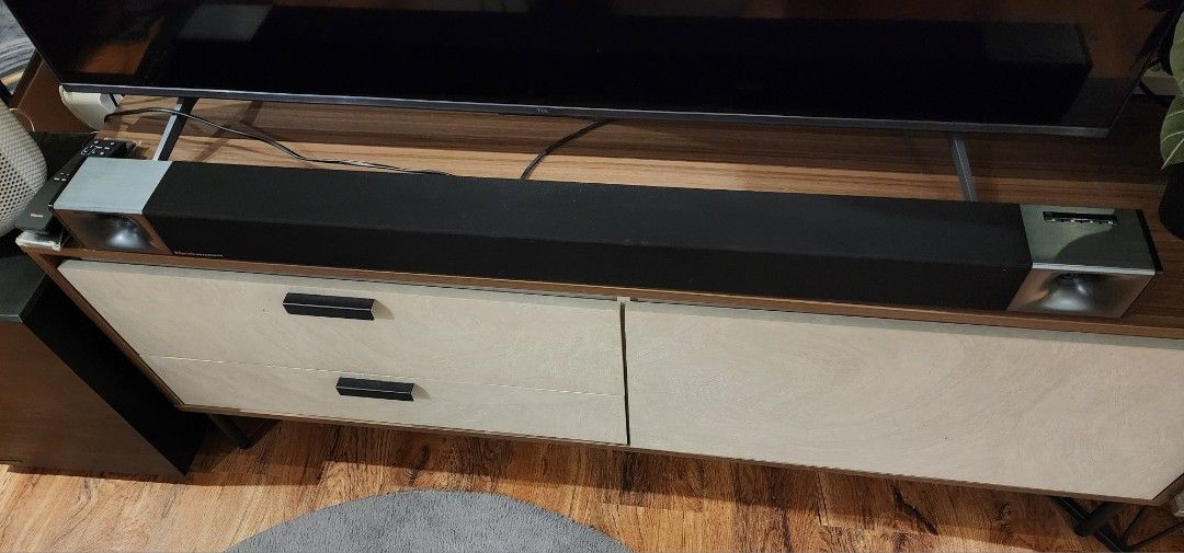 Klipsch Reference Soundbar and Subwoofer Set (Category: Soundbars, Speakers & Amplifiers) located in Manila. Submitted by kg613 (Listing ID 1462135309, Image 3). Description: - Klipsch Reference soundbar and subwoofer set SRP: 549 USD - Sleek black finish for both components - Soundbar features distinctive Klipsch horn tweeters for clear, powerful sound - Subwoofer provides deep, resonant bass - Perfect upgrade for your home entertainment system.