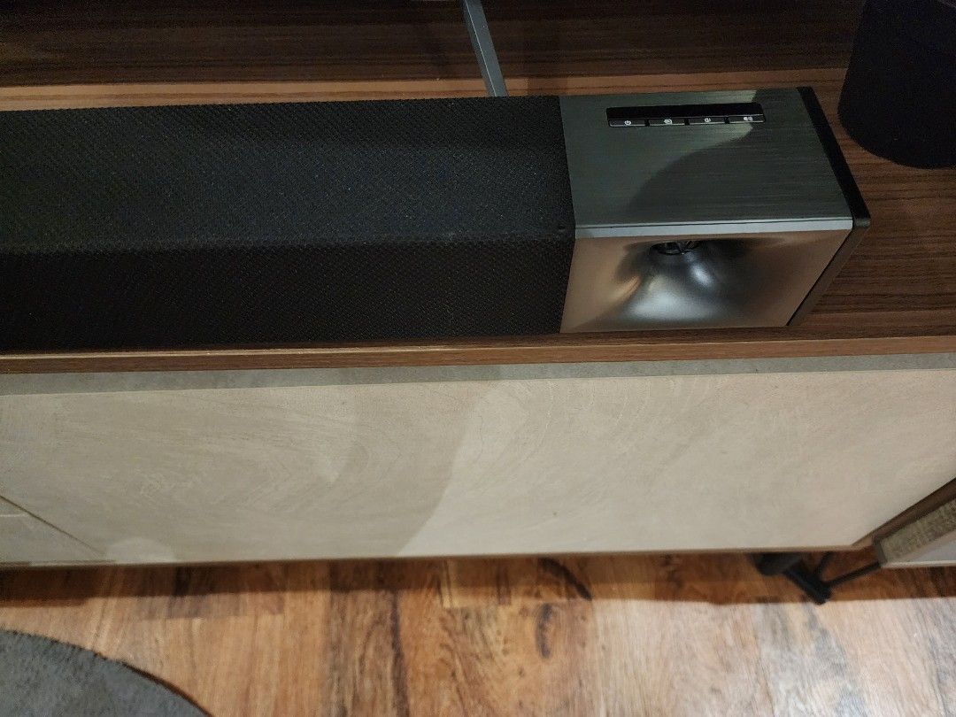 Klipsch Reference Soundbar and Subwoofer Set (Category: Soundbars, Speakers & Amplifiers) located in Manila. Submitted by kg613 (Listing ID 1462135309, Image 2). Description: - Klipsch Reference soundbar and subwoofer set SRP: 549 USD - Sleek black finish for both components - Soundbar features distinctive Klipsch horn tweeters for clear, powerful sound - Subwoofer provides deep, resonant bass - Perfect upgrade for your home entertainment system.