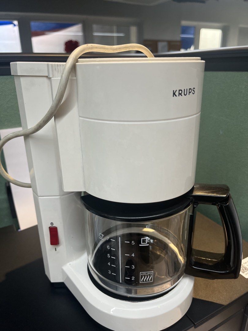 Krups Coffee Maker - White (Category: Coffee Machines & Makers) located in Makati City. Submitted by apwellloved (Listing ID 1462047721, Image 2). Description: - White Krups coffee maker - Includes glass carafe - Brews 2-7 cups - Easy on/off switch - Tested and working.