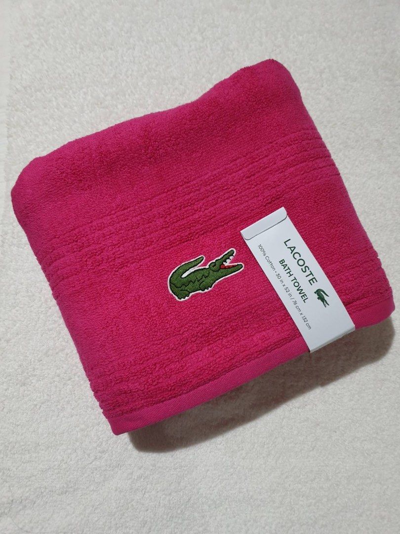 Lacoste Bath Towel - Pink (Category: Bedding & Towels) located in Las Pinas. Submitted by epitome.mnl (Listing ID 1462259325, Image 1). Description: 💎Brand New with tag 💎Lacoste 💎Size 30x52in 💎SRP 80USD 💎All items 100% original 📌MOP GCASH or BDO 📌SF Shouldered by the buyer 📌Lalamove/Grab (via sched) 📌Flash / Gogo Express Provincial 80-240 📌Meetups: Las Pinas/Alabang/Laguna via schedule.