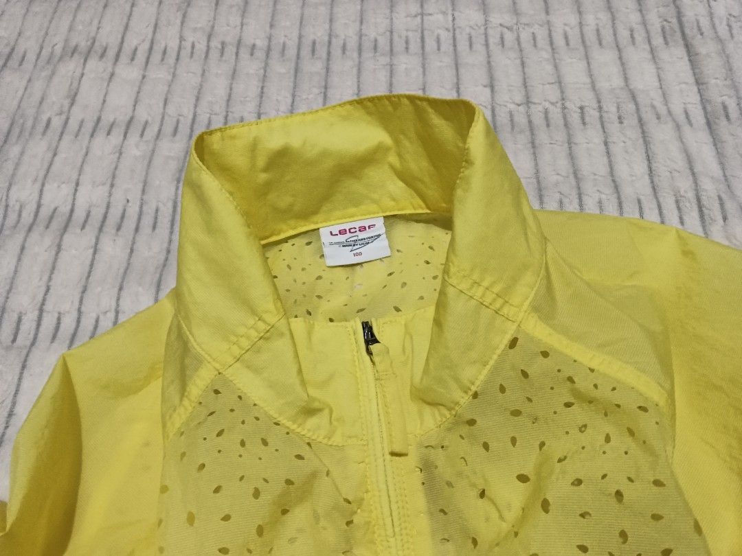 Lecaf Windbreaker + 84 SF (Category: Activewear) located in Cebu City. Submitted by OneStop_ThriftShop_Mo (Listing ID 1462203940, Image 3). Description: Payday Sale, pls avail 🤗🫶 Original Lecaf Windbreaker Bright Yellow embroidered logo Almost brand new Very nice unique design, front and back open "mesh" Sobrang gaan lang nito Premium Quality Size100 W 19.5" L 25".