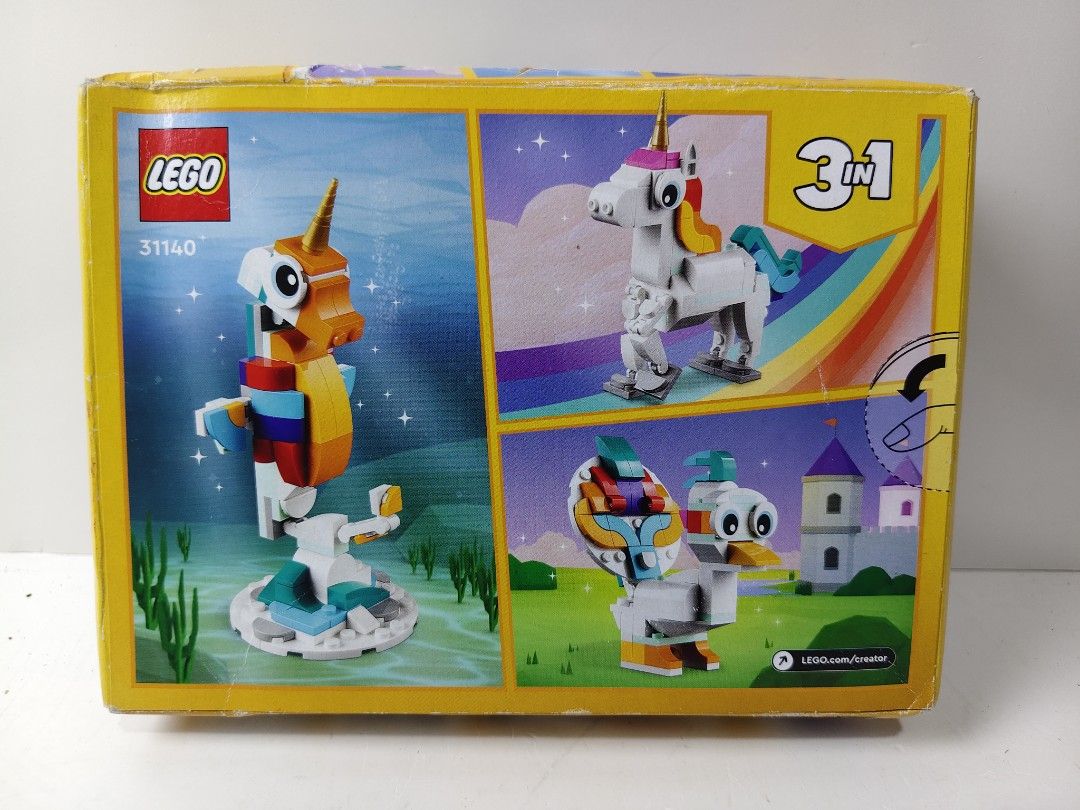 LEGO Creator 3-in-1 Unicorn Set 31140 (Category: Lego & Building Sets) located in Las Pinas. Submitted by mommy_14 (Listing ID 1462052909, Image 2). Description: - LEGO Creator 3-in-1 set - Build 3 different models: magical unicorn, cute seahorse, or fun duck - Perfect for imaginative play and building fun - Recommended for ages 7 and up.