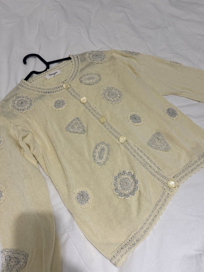 Lemon Yellow “tangiela” cardigan (Category: Coats, Jackets and Outerwear) located in Manila. Submitted by namiskyumi (Listing ID 1462180333, Image 2). Description: Rfs: decluttering - statement piece - fits M-L - such cute bead work and i had a hard time letting this one go.