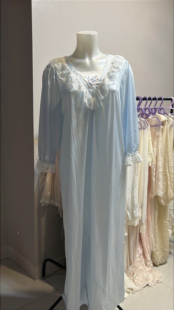 Light Blue Lace Trim Nightgown (Category: Undergarments & Loungewear) located in Lingayen. Submitted by lelaserene (Listing ID 1462137823, Image 1). Description: 🫧💜 these are a thrifted/pre-loved clothes, so please manage your expectations, minor flaws or stain may still be present. thank you 🫧🫧 size : location: pangasinan — mop: gcash/maribank — mod: direct j&t (shipping fee shouldered by buyer) — u can dm me for more info/pics!.