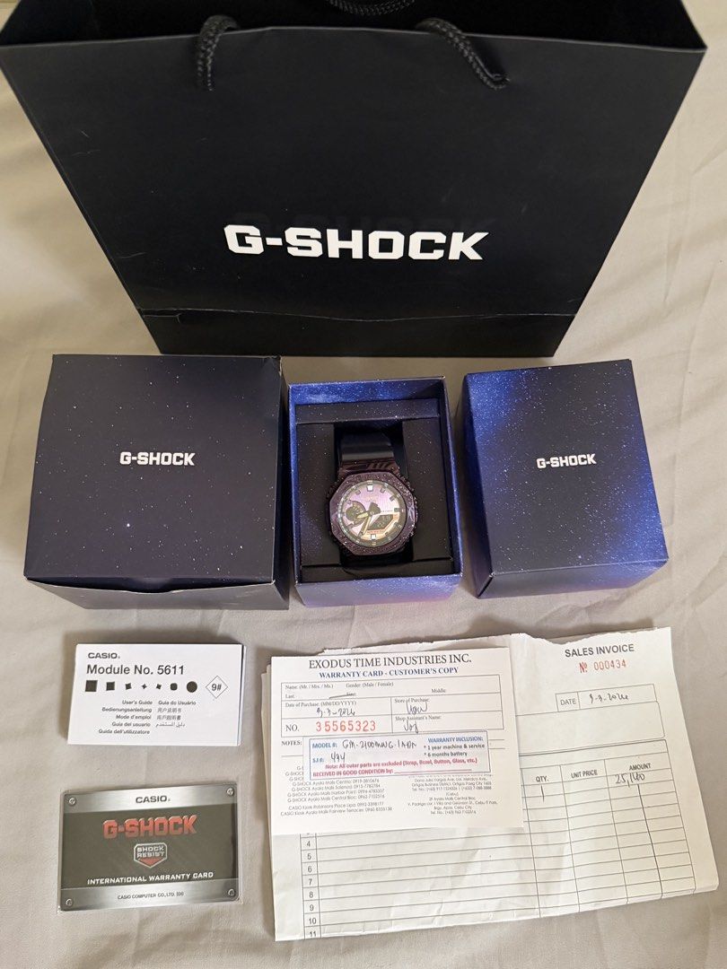 LIMITED EDITION Casio G-Shock Milky Way Model (Category: Men's Watches) located in Laoag. Submitted by froma20yearoldcamera (Listing ID 1462054784, Image 2). Description: AUTHENTIC with real receipt (Bought at Casio Store - Robinsons Ilocos Branch) Selling for ₱19,000 negotiable! Model: GM-2100MWG-1A Milky Way Condition: good condition / used twice only Inclusions: Watch Box International warranty card Store warranty card - pwede pa gamitin Paper