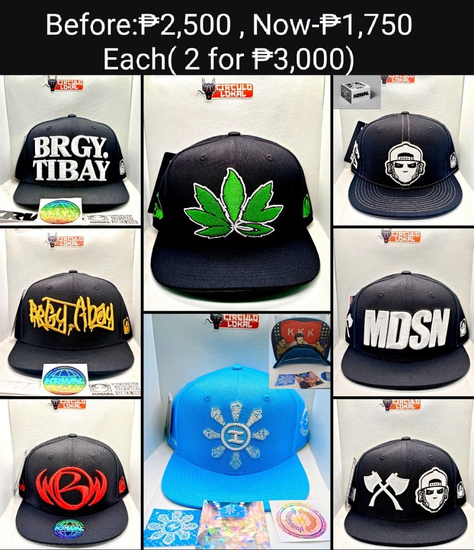 Local Brand Caps (Category: Caps & Hats) located in Antipolo. Submitted by swiftdragon.etc (Listing ID 1462169430, Image 2). Description: CLEARANCE SALE UPDATED ‼️ Paubos sale price para sa mga Bossing 🫡 Lahat Bnew, may box ang dapat may box. Add sf po sa Malayo. -For full payments only. -No Cod , No installment. Loc: Upper Antipolo..