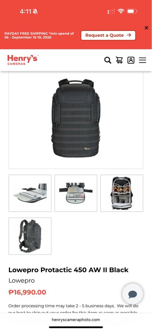 Lowepro Protactic 450 AW II Black Camera Backpack (Category: Backpacks) located in Calauan. Submitted by jeysellll (Listing ID 1462246142, Image 3). Description: - Lowepro Protactic 450 AW II camera backpack in black. - Ample compartments for all your photography gear. - Exterior MOLLE straps for attaching additional pouches and accessories. - Ideal for photographers who need a versatile and mobile solution. -See Orig Price on Henrys Camera - Mal