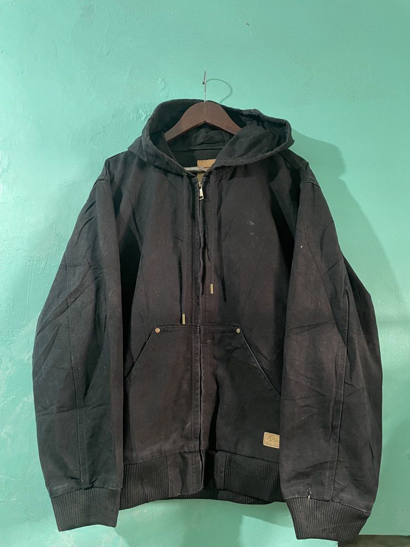 Maden Clothing Black Canvas Hooded Work Jacket (Category: Coats, Jackets and Outerwear) located in Manila. Submitted by joshua_guimeroy. (Listing ID 1462045457, Image 1). Description: - Brand: Maden Clothing - Type: Hooded Jacket - Color: Black - Material: 100% Cotton Canvas - Closure: Zip-up front - Pockets: Two front pockets - Features: Ribbed cuffs and hem - Size: XXL - Style: Great for work or casual wear.