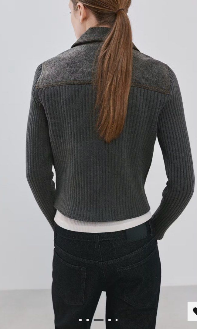 Mango jacket (Category: Announcements) located in Las Pinas. Submitted by silvader (Listing ID 1462047715, Image 3). Description: Bnwt Medium Mixed denim and knit Biker jacket but comfy Charcoal gray Retails 4300.