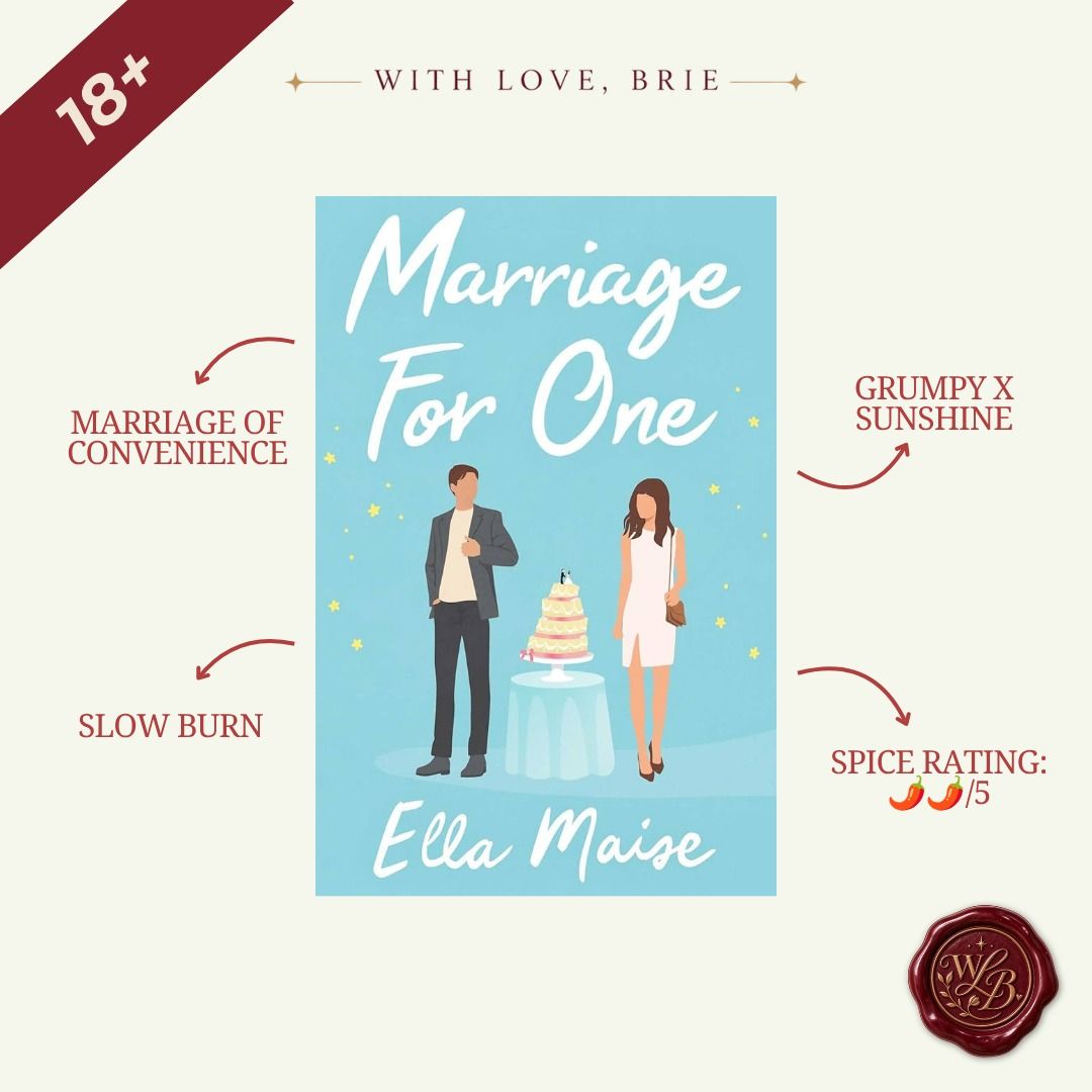 Marriage For One by Ella Maise (Category: Storybooks) located in Cebu City. Submitted by withlovebrie (Listing ID 1462129425, Image 1). Description: ♡ Original Price: ₱950 ♡ CONDITION NOTES • unopened • in original packaging ♡ DETAILS • Paperback ♡ BUNDLES Feel free to check my other listings — happy to offer a small discount for multiple items ♡ Please message me if you’d like additional photos or measurements. With Love, Brie ♡.