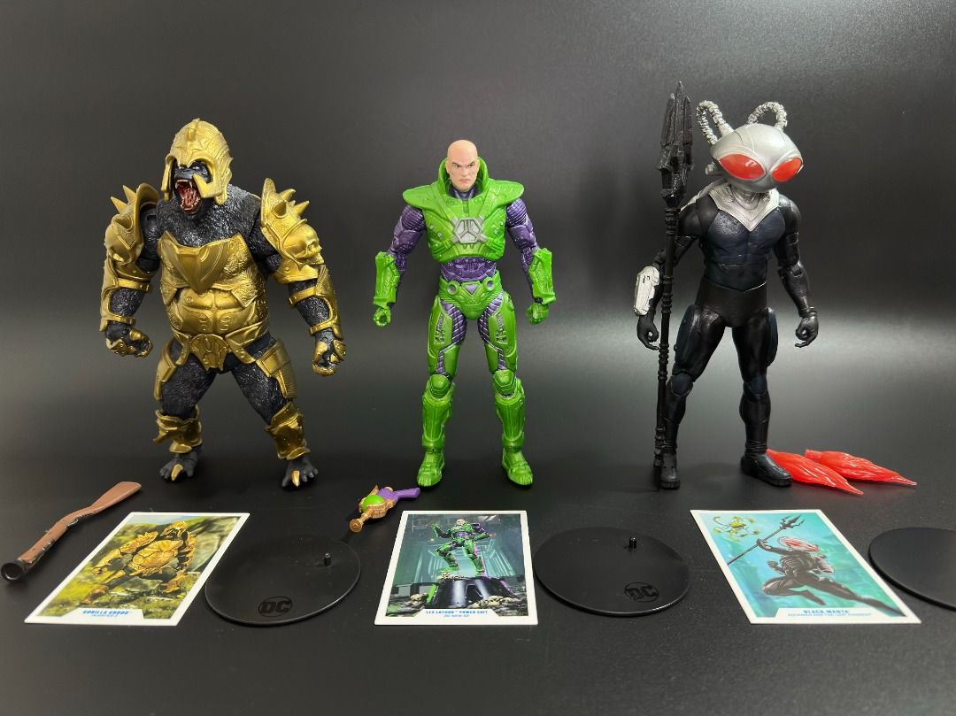 McFarlane DC Multiverse - Lex Luthor | Black Manta | Gorilla Grodd - With Freebies (Category: Figurines & Statues) located in Pasay City. Submitted by zoomgio (Listing ID 1462041000, Image 1). Description: **100% genuine/original/authentic product. No lowballers please. 1. Lex Luthor (DC Rebirth) -- Php 749 - Free McFarlane munition weapon - No box 2. Black Manta (Aquaman 2) -- Php 749 - Free 3D-printed trident - No box 3. Gorilla (Injustice 2) -