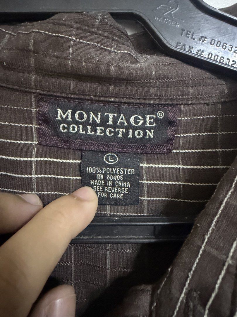Men's Brown Plaid Polo (Category: Tshirts & Polo Shirts ) located in Angono. Submitted by zairmika23 (Listing ID 1462101746, Image 2). Description: - Brown short sleeve shirt - From Montage Collection - Subtle plaid pattern - Button-up front - Single chest pocket - Ideal for casual wear.