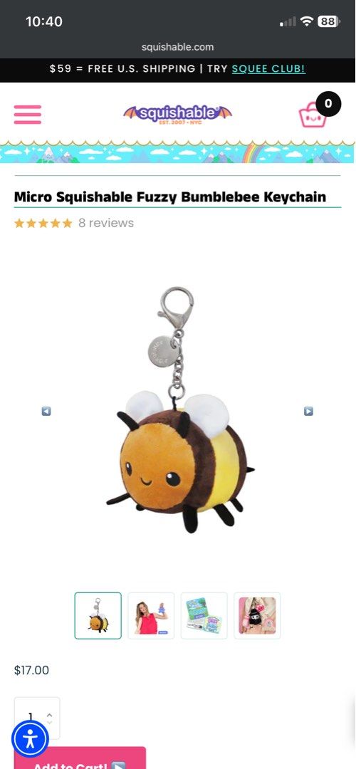Micro Squishable Fuzzy Bumblebee Keychain by Squishable (Category: Plushies & Soft Toys) located in Cavite. Submitted by momrocks (Listing ID 1462056362, Image 3). Description: .