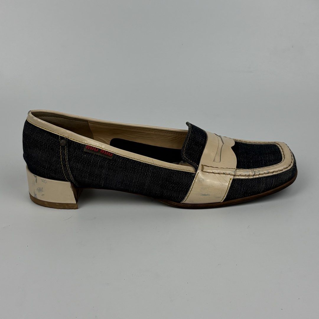 Miu Miu - Prada - Denim Loafers (Category: Sneakers & Footwear) located in Bacolod City. Submitted by cast.archives (Listing ID 1462111984, Image 2). Description: Miu Miu - Prada - Denim Loafers Size: 38.5 Condition: Very good Flaw: Dirts and sign of ysed .
