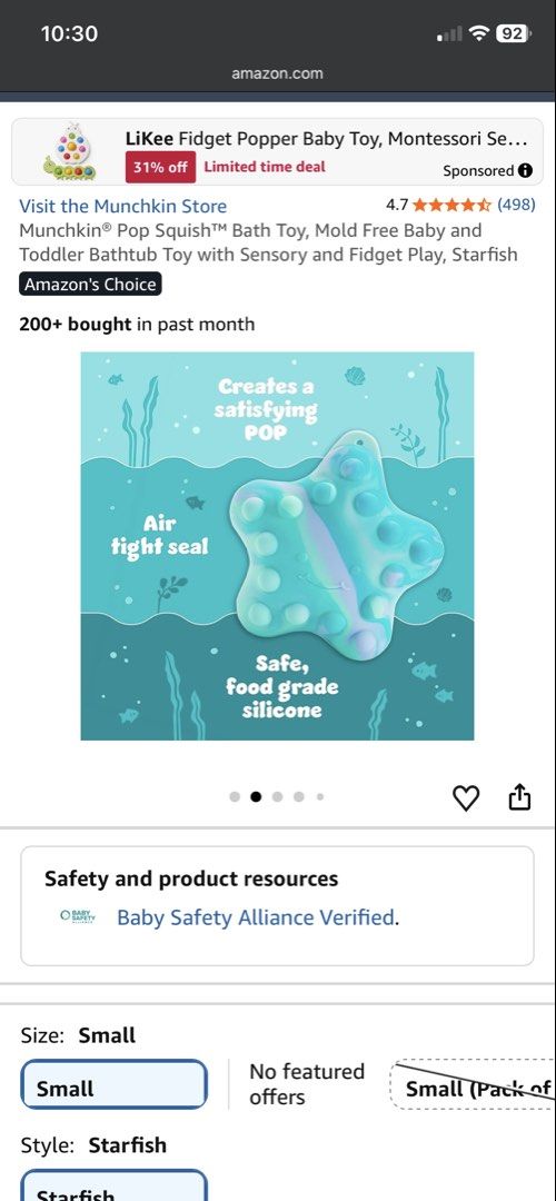 Munchkin Pop Squish Popping Bath Toy (Category: Other Baby Bathing & Changing Needs) located in Cavite. Submitted by momrocks (Listing ID 1462054877, Image 3). Description: starfish-shaped Munchkin® Pop Squish™ Bath Toy designed for sensory and fidget play.