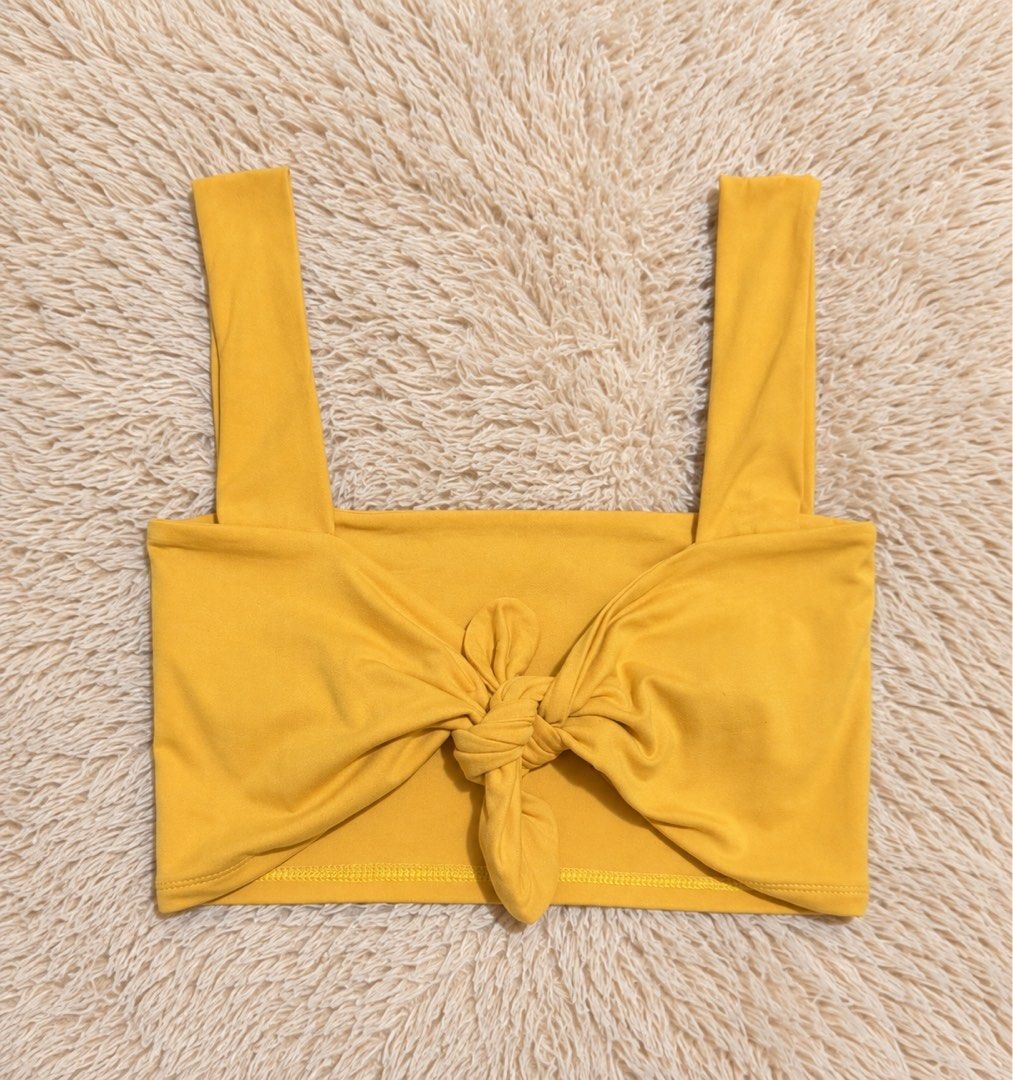 Mustard Knot Front Crop Top (Category: Others Tops) located in Quezon City. Submitted by dearpretty.ph (Listing ID 1462184251, Image 1). Description: XS-Small size Not padded Camera used: iPhone 15 Pro Max Colors may slightly vary due to lighting.