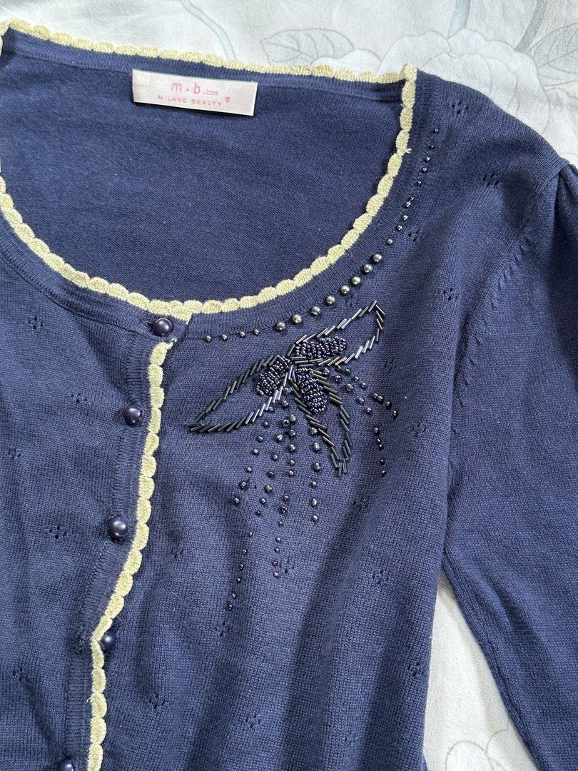 Navy Blue Beaded Top (Category: Longsleeves) located in Manila. Submitted by velaiyara (Listing ID 1462207895, Image 2). Description: xs-small good condition .