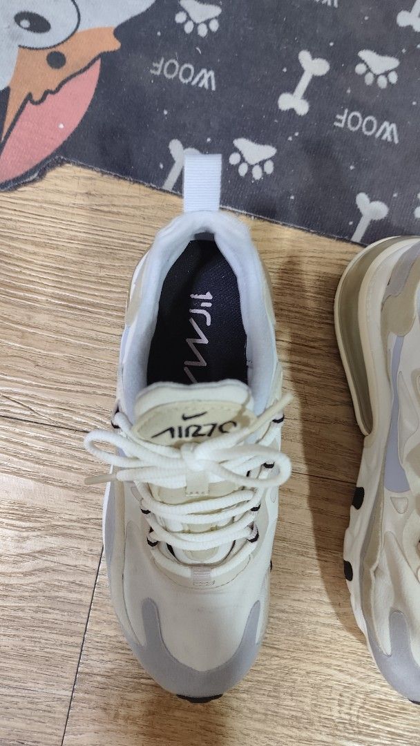 Nike Air Max 270 React White Grey Sneakers (Category: Sneakers) located in Manila. Submitted by lasampana50217 (Listing ID 1462117793, Image 3). Description: - Nike Air Max 270 React - Color: White and Grey -great condition, air bubble is very good -Size 5 womens - Signature React foam and Air Max cushioning for ultimate comfort - Stylish design perfect for everyday wear - Versatile: Great for running or casual outings - White laces.