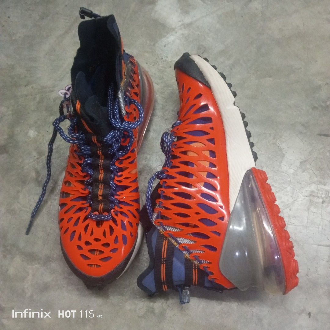 Nike Air Max 270 SP SOE ISPA "Terra Orange" (Category: Sneakers) located in Caloocan City. Submitted by mrk_04 (Listing ID 1462168077, Image 3). Description: - Nike Air Max 270 SP SOE ISPA "Terra Orange" - Unique cut-out design on the upper - Comfortable Air Max cushioning - Ideal for casual wear or light workouts - Blue laces with white speckles - Shows some signs of wear, but plenty of life left.