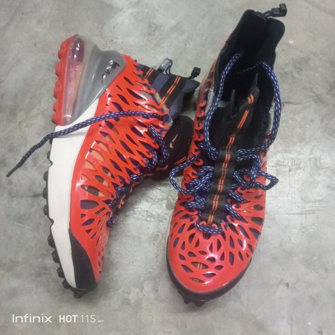 Nike Air Max 270 SP SOE ISPA "Terra Orange" (Category: Sneakers) located in Caloocan City. Submitted by mrk_04 (Listing ID 1462168077, Image 2). Description: - Nike Air Max 270 SP SOE ISPA "Terra Orange" - Unique cut-out design on the upper - Comfortable Air Max cushioning - Ideal for casual wear or light workouts - Blue laces with white speckles - Shows some signs of wear, but plenty of life left.