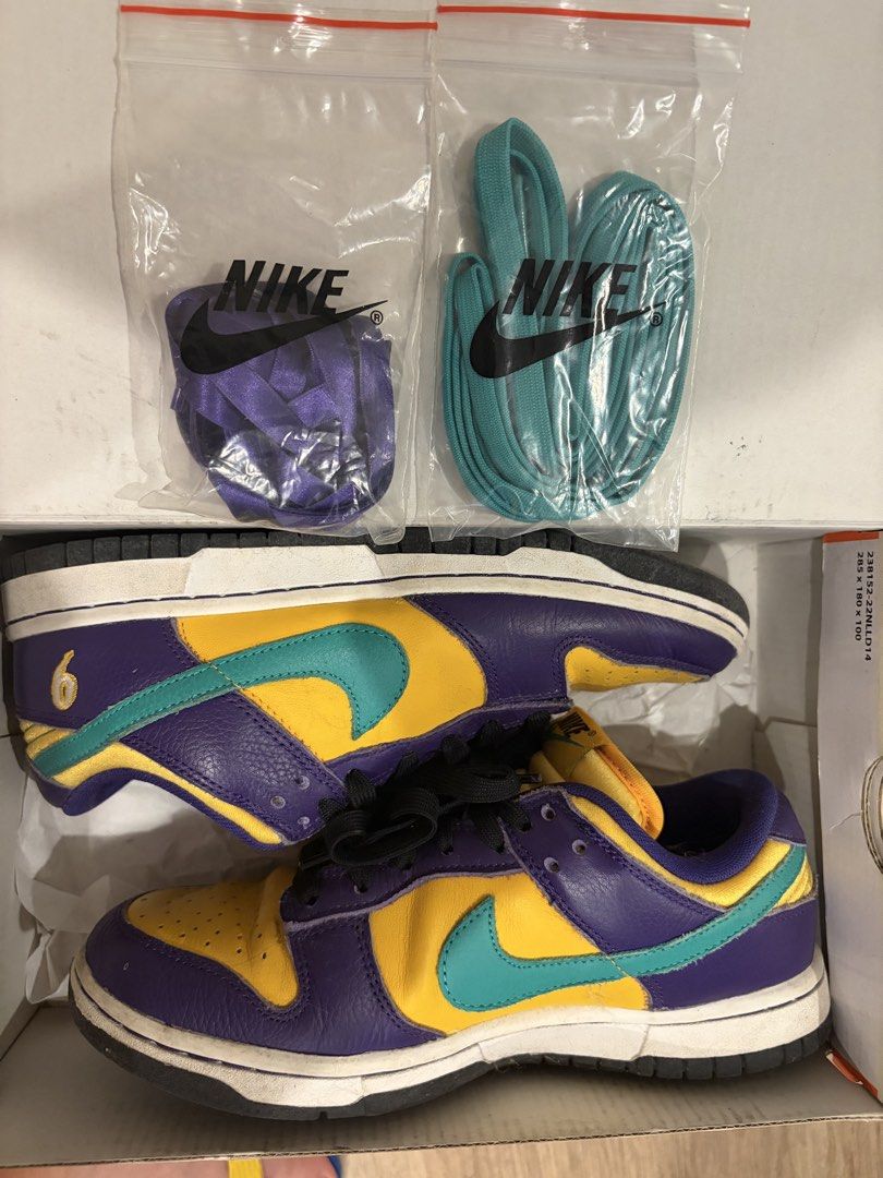 Nike Dunk Low - Lisa Leslie (Category: Sneakers) located in Makati City. Submitted by kittyshark (Listing ID 1462038171, Image 1). Description: - Authentic Nike Dunk Low LL sneakers - Colorway: Court Purple/Clear Emerald - Includes original laces - Bonus: Extra purple and teal laces included - Manufacturing origin: Made in Indonesia - Please check all photos for condition details.