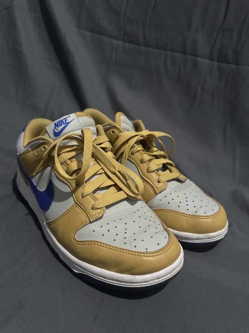 Nike Dunk Low Yellow Grey Blue (Category: Sneakers) located in Manila. Submitted by dembers (Listing ID 1462112984, Image 1). Description: - Yellow and grey Nike Dunks - Blue Nike swoosh and heel tab - Perforated toe box - Speckled blue outsole - Issue no box only.
