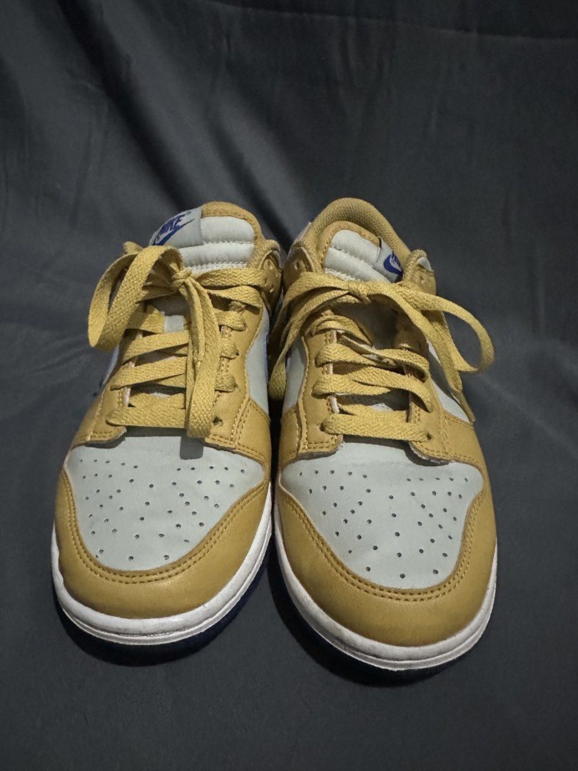 Nike Dunk Low Yellow Grey Blue (Category: Sneakers) located in Manila. Submitted by dembers (Listing ID 1462112984, Image 2). Description: - Yellow and grey Nike Dunks - Blue Nike swoosh and heel tab - Perforated toe box - Speckled blue outsole - Issue no box only.