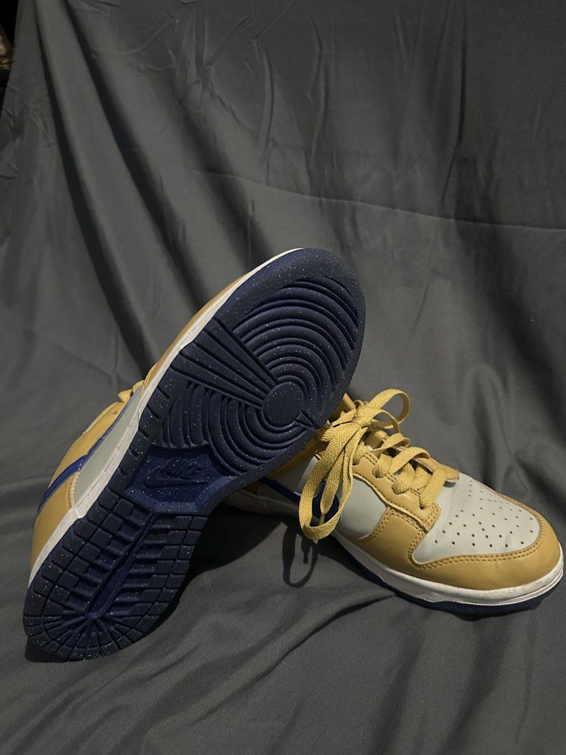 Nike Dunk Low Yellow Grey Blue (Category: Sneakers) located in Manila. Submitted by dembers (Listing ID 1462112984, Image 3). Description: - Yellow and grey Nike Dunks - Blue Nike swoosh and heel tab - Perforated toe box - Speckled blue outsole - Issue no box only.