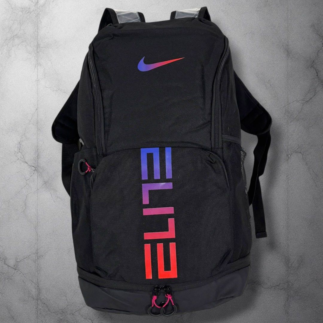 Nike Elite Black Backpack (Category: Backpacks) located in Cavite. Submitted by itsayaaa (Listing ID 1462093247, Image 1). Description: - Black Nike Elite backpack - Features Nike logo with gradient color fill and 'Elite' text - Multiple compartments for ample storage - Padded straps for comfortable carrying - Ideal for school, gym, or everyday use.