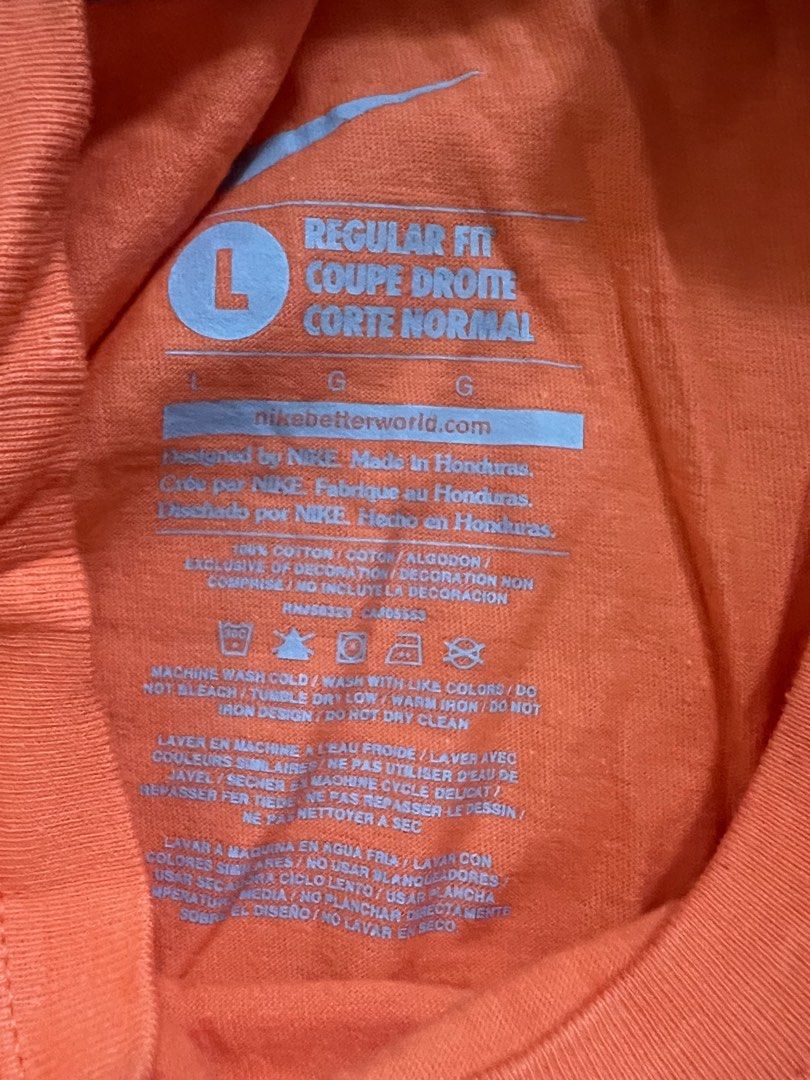Nike Orange T-Shirt Regular Fit (Category: Tshirts & Polo Shirts ) located in Mandaluyong City. Submitted by luna_elisse (Listing ID 1462074864, Image 3). Description: - Orange Nike T-shirt - Size: Large - Fit: Regular - Neckline: Crew neck - Material: 100% Cotton - Made in: Honduras - Ideal for: Everyday wear - Comfortable and stylish! -Price:600+sf -MOP: Gcash/BDO/GoTyme -Location: Mandaluyong -RFS: decluttering.