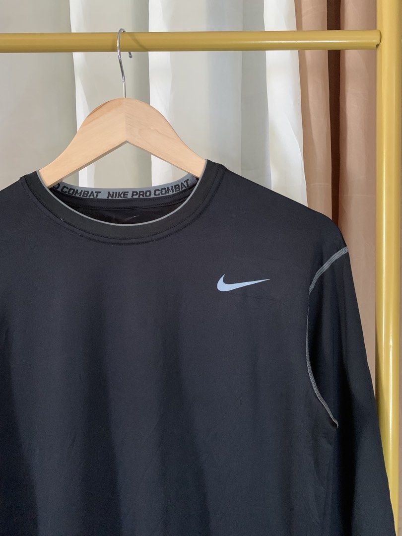 NIKE PRO COMBAT LONG SLEEVES SHIRT (Category: Activewear) located in Binalonan. Submitted by thrift_on2022 (Listing ID 1462182902, Image 2). Description: W - 19 (stretchable) L - 28 Excellent condition✅.