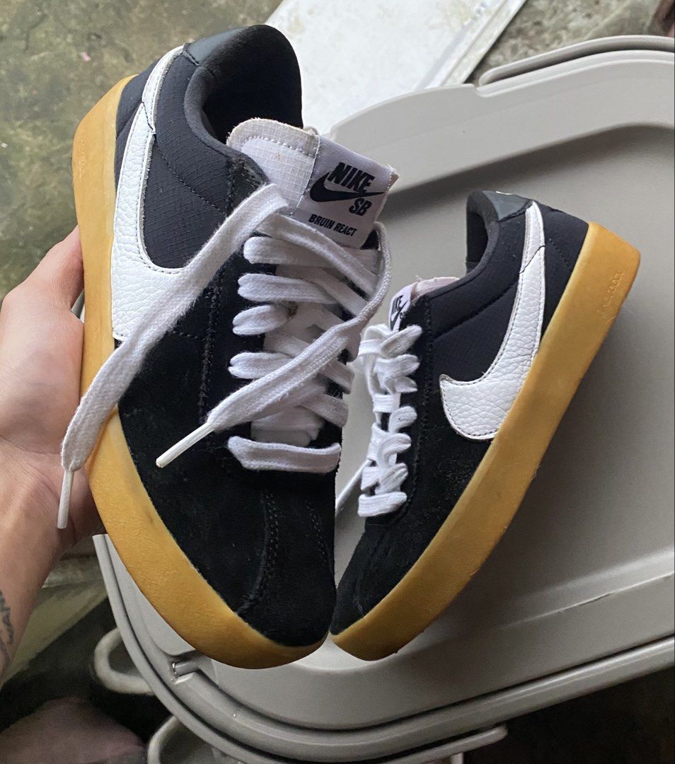 Nike SB Bruin React Black Gum Sole Sneakers (Category: Sneakers) located in Baguio. Submitted by bruddafunk420 (Listing ID 1462075058, Image 1). Description: - Nike SB Bruin React sneakers size: EUR 36 (US Men’s 4 / Women’s 5.5) - Black suede and nylon upper with white accents - Classic gum sole - Ideal for skating or daily wear - Shows some signs of wear, but plenty of life left.