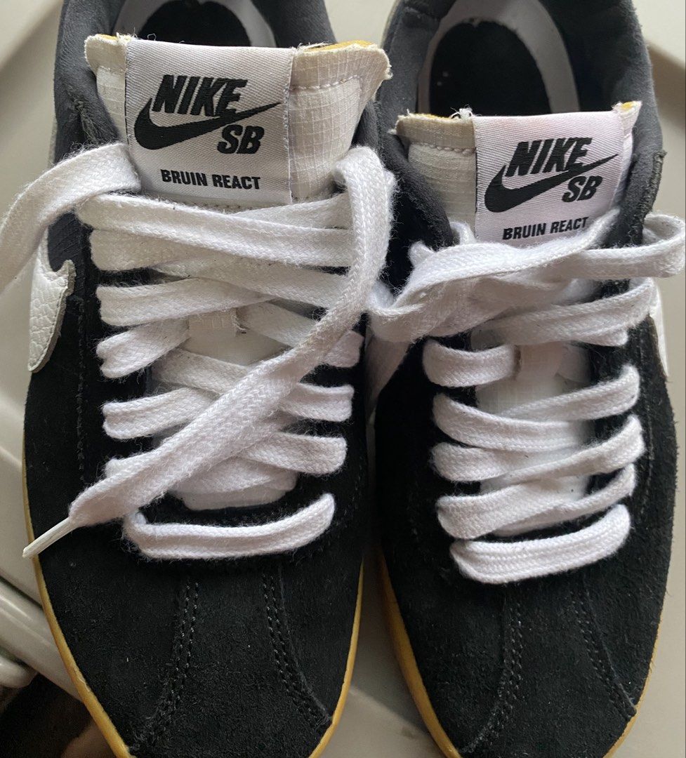 Nike SB Bruin React Black Gum Sole Sneakers (Category: Sneakers) located in Baguio. Submitted by bruddafunk420 (Listing ID 1462075058, Image 3). Description: - Nike SB Bruin React sneakers size: EUR 36 (US Men’s 4 / Women’s 5.5) - Black suede and nylon upper with white accents - Classic gum sole - Ideal for skating or daily wear - Shows some signs of wear, but plenty of life left.