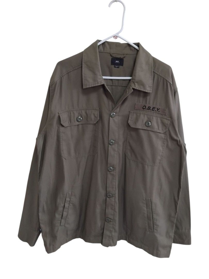 OBEY Military Utility Station Jacket (Category: Coats, Jackets and Outerwear) located in Pasig City. Submitted by hustlexcurate (Listing ID 1462050837, Image 1). Description: OBEY Military Utility Station Jacket Size XL Dimensions: 25X31.