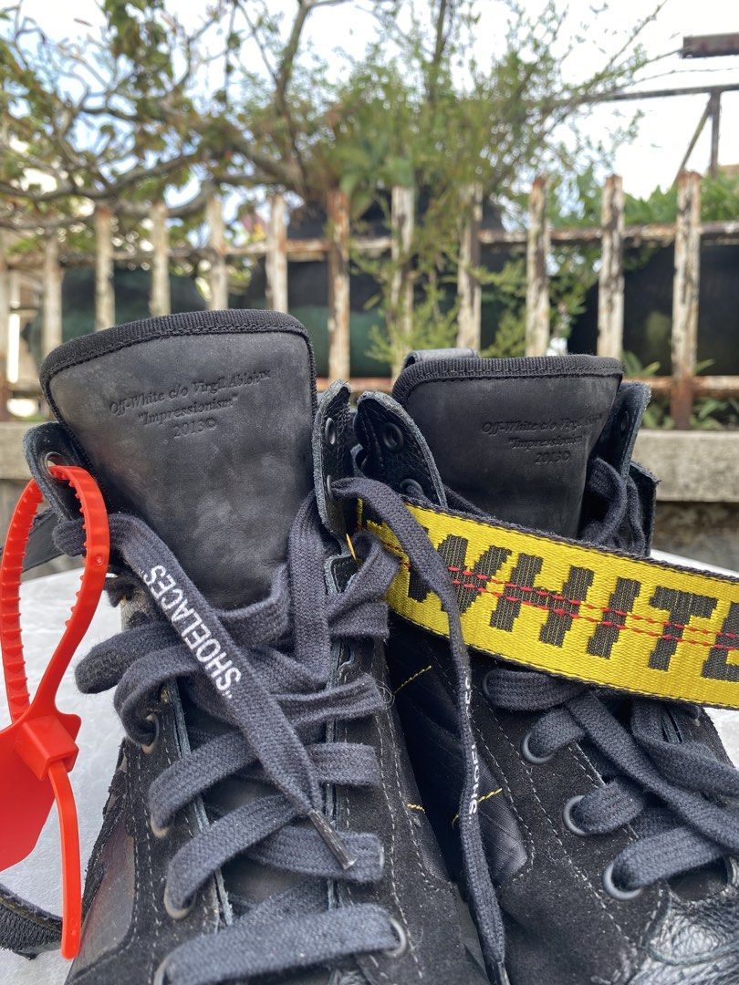 Off-White High Top Sneaker (Category: Sneakers) located in Legazpi City. Submitted by folksfave (Listing ID 1462081824, Image 3). Description: Excellent condition 38 on tag fits to 40 euro 25cm No crease No sole separation Minor sign of use only.