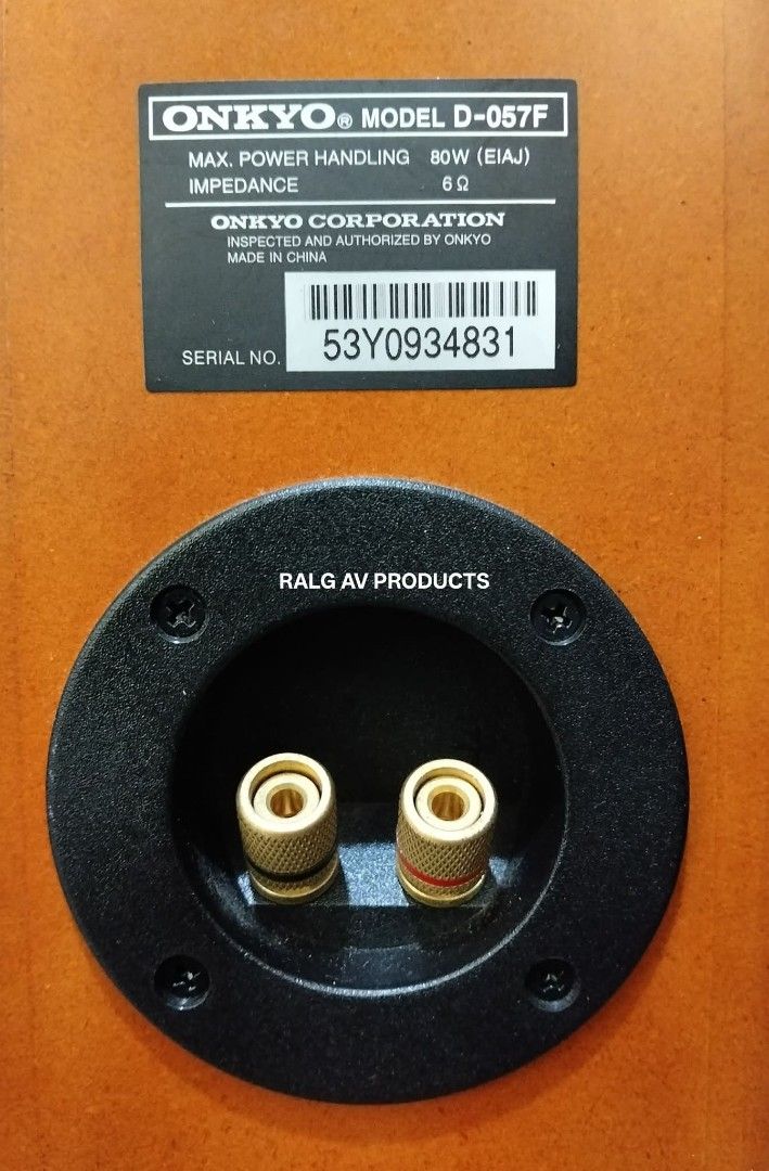 Onkyo D-057F Floorstanding Speakers (Pair) (Category: Soundbars, Speakers & Amplifiers) located in Bulacan. Submitted by ronald277077025 (Listing ID 1462118467, Image 3). Description: ONKYO 2 WAY TALL BOY SPEAKER SYSTEM D-057F 80 WATTS 6 OHMS 3.14 INCHES KEVLAR CONE WOOFER DOME TYPE TWEETER 2 WAY DOUBLE WOOFER REAR BASS REFLEX SOLID METAL BASE STAND DIMENSIONS: W10 x H92 x D13 CM BASE STAND: W18 x D20 CM NO DUST GRILLE COVER Location: Sta Maria B