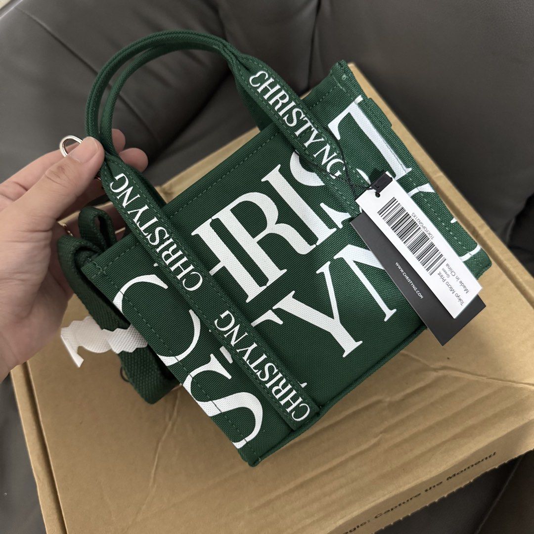 ORIGINAL Christy Ng Micro Print Tote Green (Category: Tote Bags) located in Bulacan. Submitted by mykakarizza (Listing ID 1462046625, Image 2). Description: Personal items ✨✨ ORIGINAL 💯 Brandnew 💯 Christy Ng Micro Print Tote Green 1 compartment, 1 slip pocket & 1 adjustable shoulder strap 7" (L) x 5.7" (H) x 3.4" (W) Box included ₱1350.